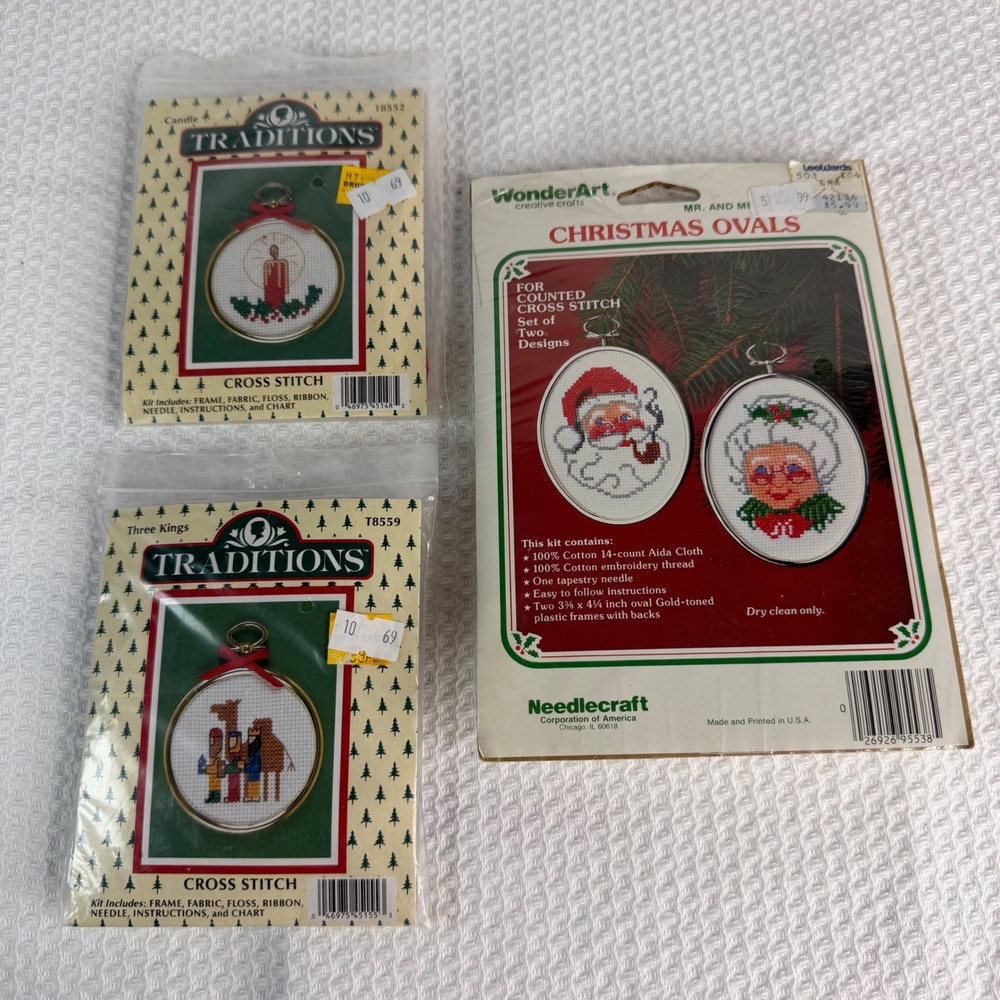 VTG Christmas Cross Stitch Kits Bundle of 3 WonderArt Santa Traditions Holiday